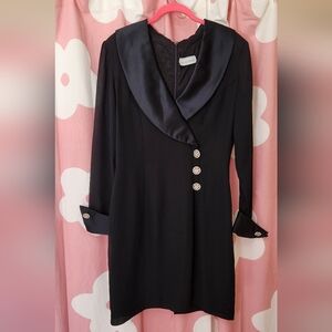 Betsy & Adam Elegant Black Dress with Satin Collar